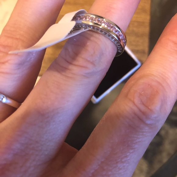 Valentines PINK and SILVER Sparkly stack ring on silver band - Picture 7 of 8